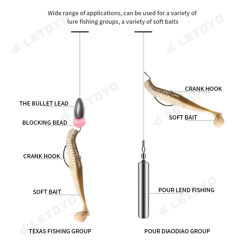 LETOYO-anzuelos de gusano de púas con vástago Offset de calidad, anzuelos de pesca de níquel negro de agua salada de acero de alto carbono para lubina y perca - imagen 2