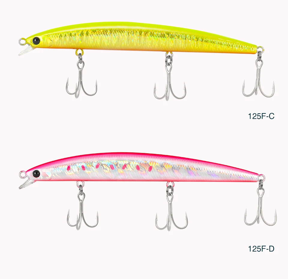 Explore los colores y el diseño vibrantes de estos señuelos de pesca con los modelos 125F-C y 125F-D