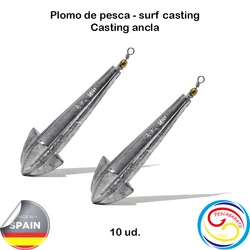 Castin ancla. Modelo de anclaje de castín de plomo surf Especial para corrientes fuertes. Medidas: 100g y 125g.