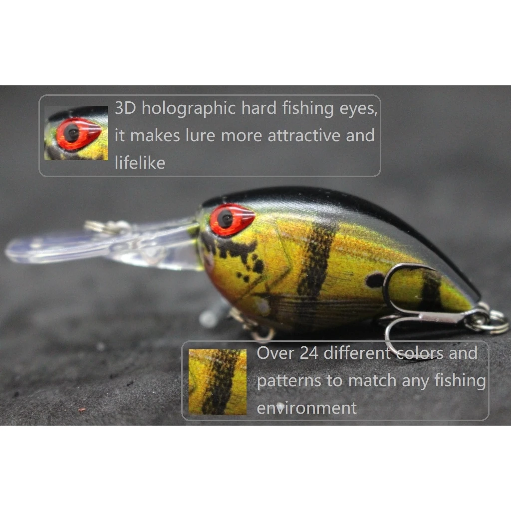 WLure-señuelo de pesca Crankbait, 6cm, 5g, buceo profundo, pequeña hoja de corte de piel Real, anzuelos triples, oscilación apertada HC770 - imagen 5