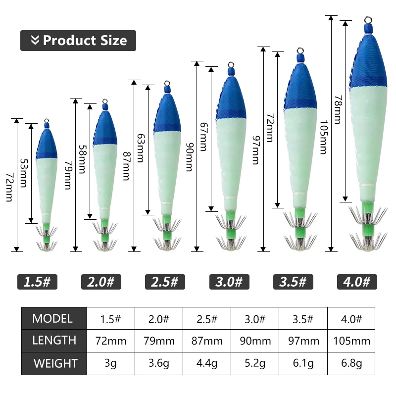 LETOYO 5 piezas 1,5 # -4.0 #   Cebo de calamar luminoso, cebo artificial, plantilla de calamar flotante para sepia, webfoot, pulpo, Señuelos de pesca de mar - imagen 2