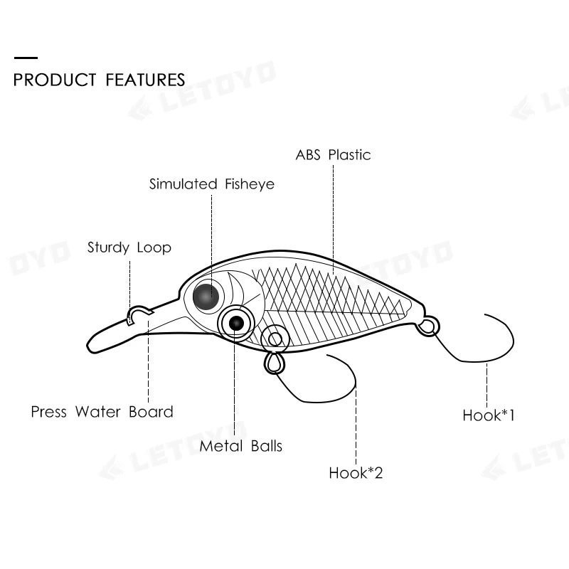 LETOYO 3,2g 50mm SN50 manivela hundimiento señuelo de manivela cebos duros cebo Artificial Crankbait señuelo Wobblers lubina perca trucha señuelo de pesca - imagen 3