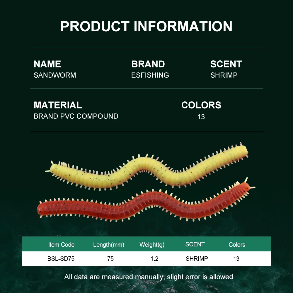 ESFISHING-señuelo de gusano de silicona, gusano de arena de 75mm, 20 piezas, lombriz de tierra para Pesca en agua salada y dulce, señuelos de plástico blando - imagen 3