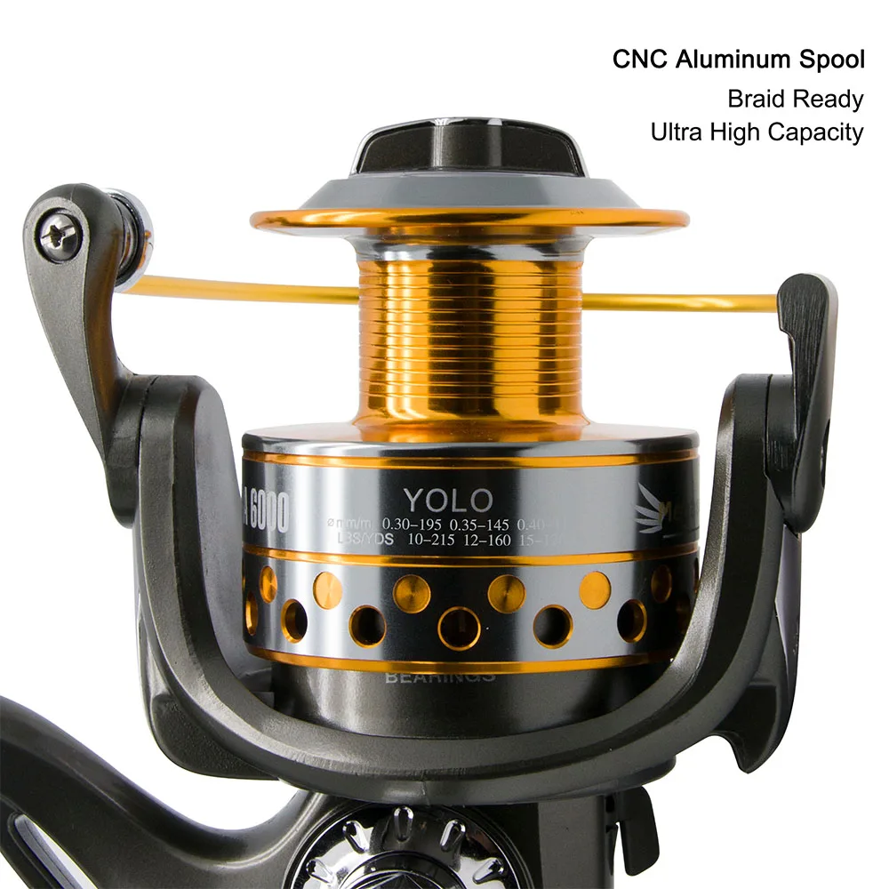 9 + 1BB carrete giratorio de pesca de agua dulce CNC carrete de aluminio 5,1: 1 6,2: 1 Acero inoxidable Sunfish Crappie Bluegill 1000 2500 - imagen 5