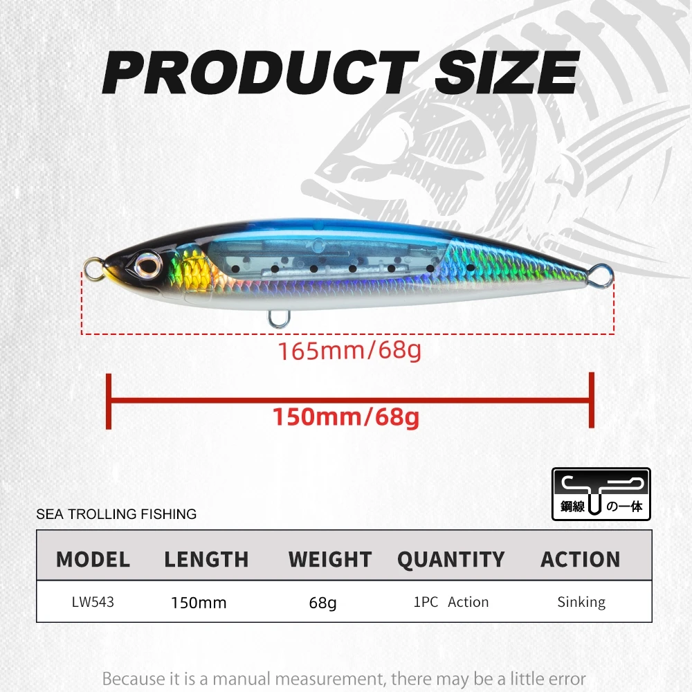 Hunthouse-señuelo de pesca de agua salada, cebo de lápiz que se hunde, 150mm, 68g, revestimiento reflectante láser, hoja de Flash para atún y caballa - imagen 3