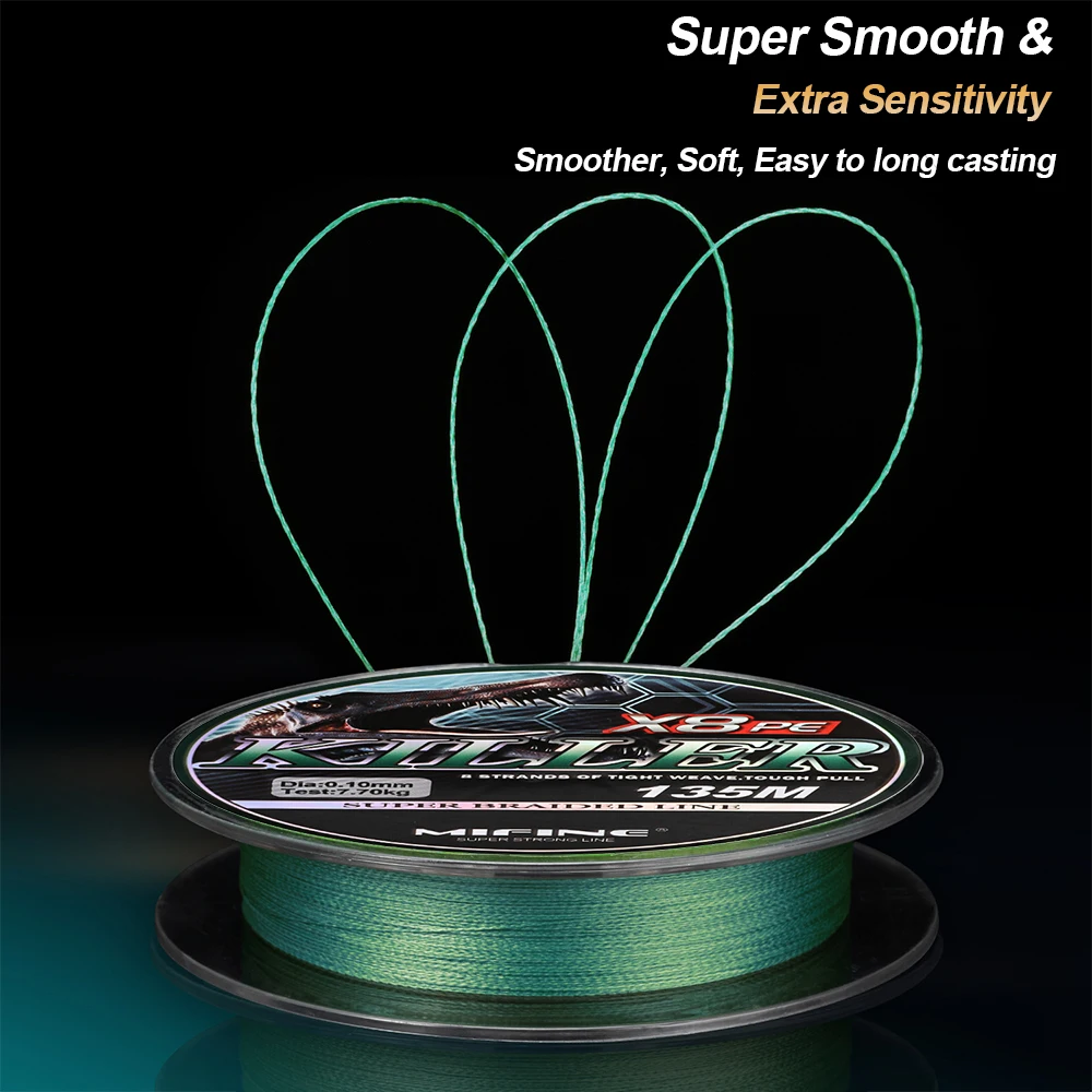 MIFINE-línea de pesca KILLER X8, 135M, 15LB-56LB, trenzada, superfuerte, 8 hebras, multifilamento, PE, accesorios de alambre para carpa - imagen 5