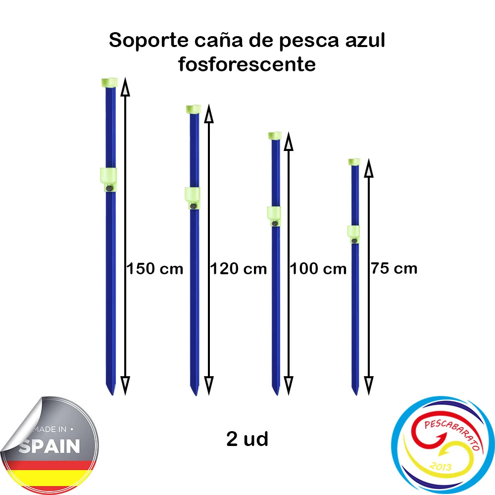 Soporte caña de pescar. De aluminio color azul. - 75 cm, 100 cm, 120 cm y 150 cm. 2 unidades lote - imagen 2