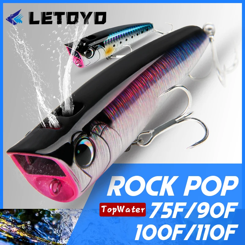 LETOYO Topwater Popper 8,5-30g flotante Rock pop cebos duros artificiales para lubina perca Lucio señuelo de pesca - imagen 3