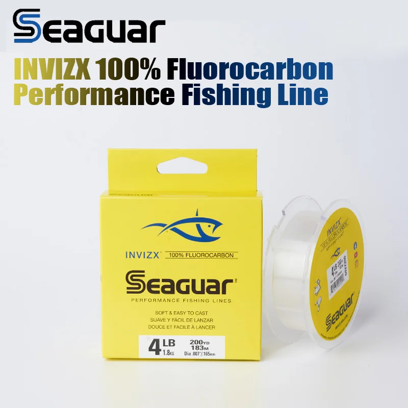 SEAGUAR INVIZX 100% Fluorocarbon Performance Fishing Line 4-25LB 183M Carbon Fiber Monofilament Leader Line Fishing Tackle