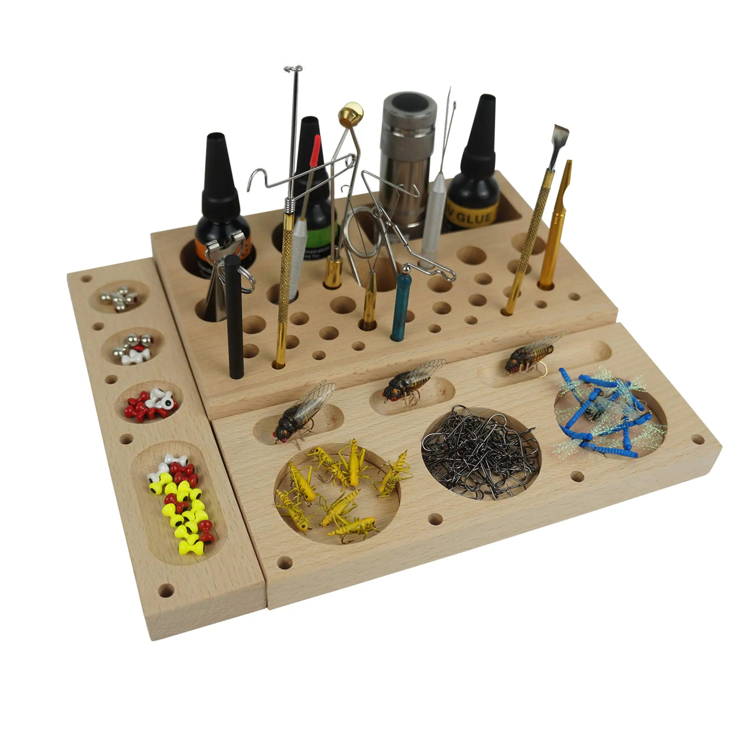 Estante de almacenamiento de escritorio para atado de moscas, alicates voladores, soporte de herramientas, herramientas de atado de moscas, carrete de hilo, herramienta de espuma, organizador Caddy