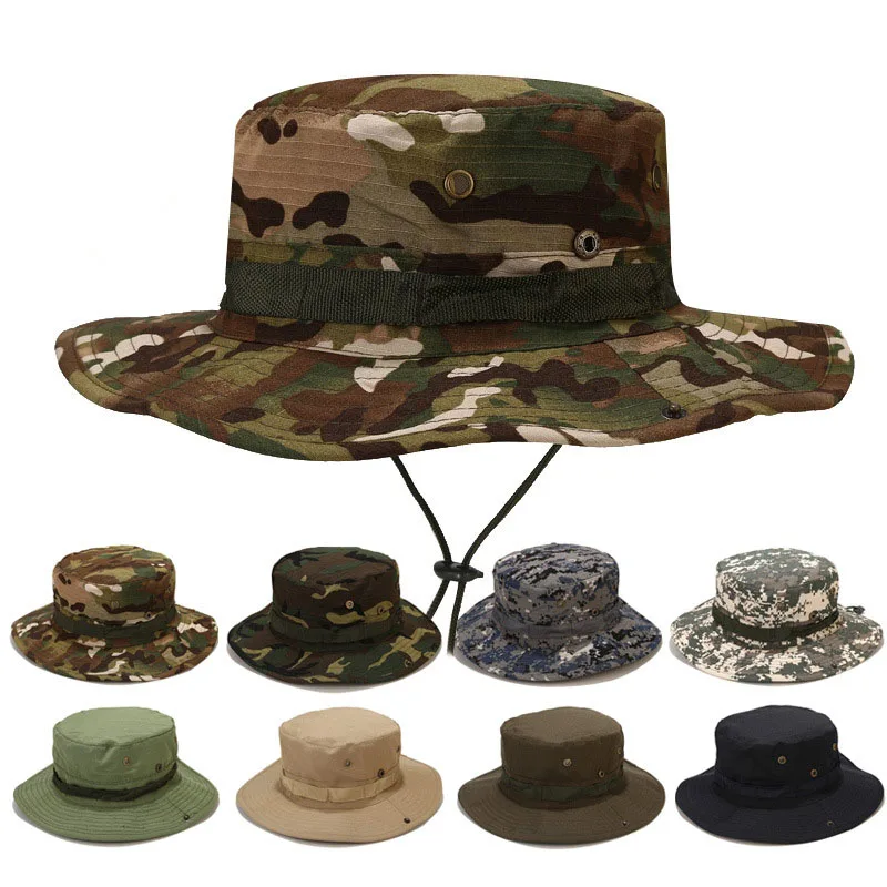 Boonie de camuflaje para hombre, sombrero táctico del ejército de EE. UU., sombreros de cubo, Multicam militar, Panamá, caza, senderismo, camuflaje al aire libre, gorras para el sol, gorra de verano - imagen 3