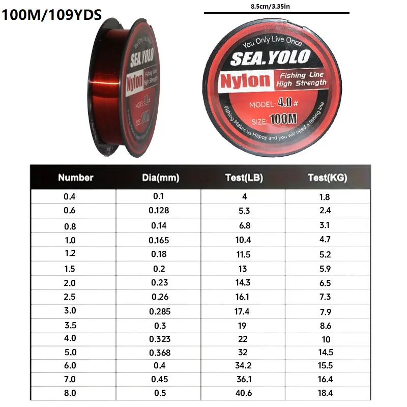 Sea.Yolo-sedal de nailon superfuerte para pesca de carpa, 100m, 0,1mm-0,5mm, 4LB-40.6LB, color rojo japonés - imagen 2