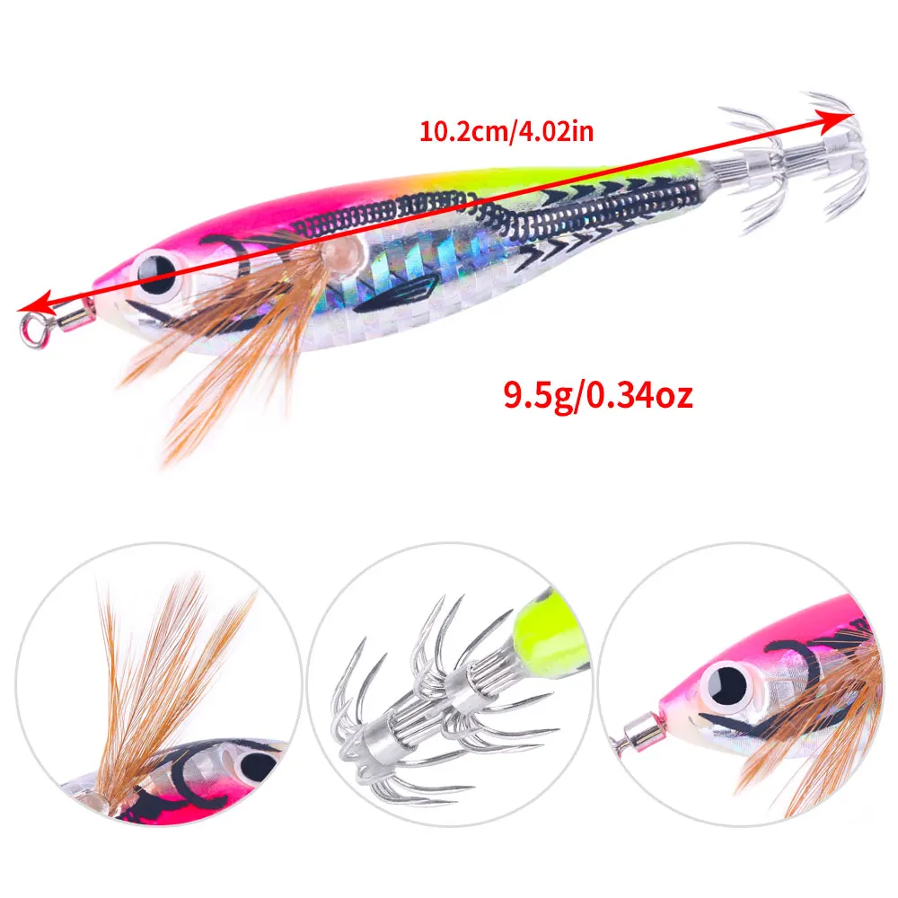 Plantilla de calamar luminosa de 10,2 cm y 9,5g, señuelo duro para camarones, Calamari, sepia, pulpo, anzuelo de pesca, aparejos de pesca de mar, 1 ud. - imagen 4