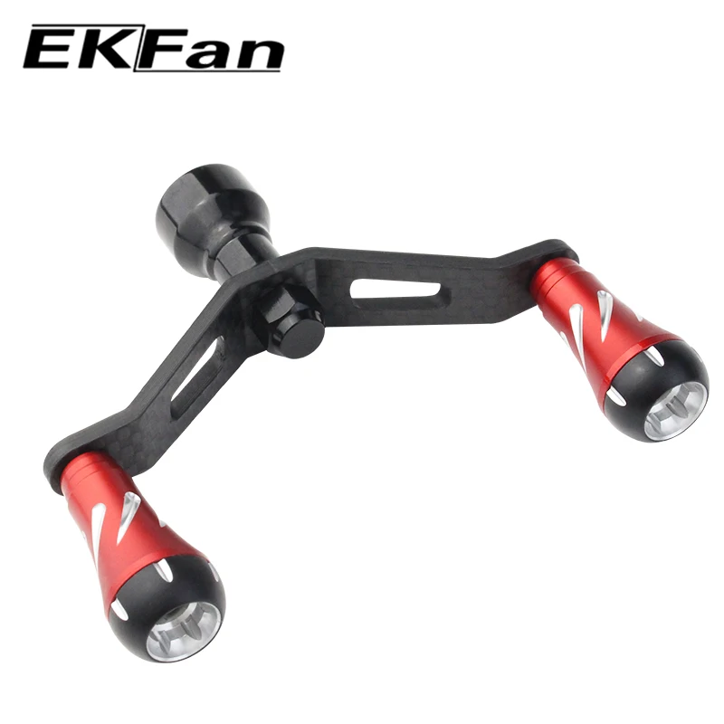 EKFan-perilla de aleación de aluminio, manijas dobles de fibra de carbono de 91MM, mango de carrete de pesca de Color dorado, herramienta de aparejos de pesca - imagen 3
