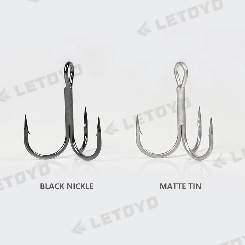LETOYO-anzuelos triples de acero rico en carbono, mallas negras o estaño mate, señuelo duro, anzuelo de pesca para Lucio, lubina, accesorios de pesca en el mar - imagen 4