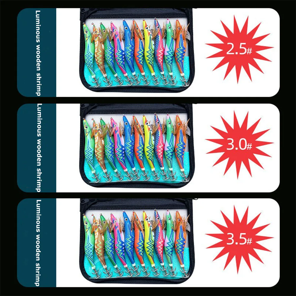 Cebo de camarón de madera brillante, señuelo de calamar, productos de pesca, cebos falsos, suministros de pesca, nuevo Kit de cebo Artificial delineador fácil - imagen 3