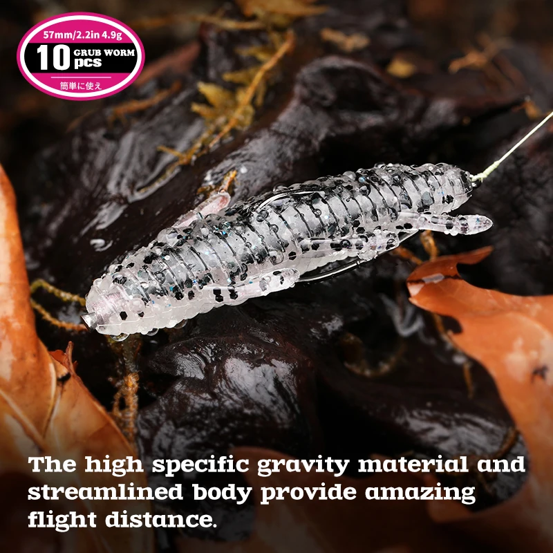 TSURINOYA-señuelo de pesca INSECTA, cebo blando de 57mm, 4,9g, 10 piezas, gusano de silicona Artificial, lubina, Leurre sin plomo, aparejos de pesca Texas Rig - imagen 4