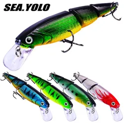 Sea.Yolo-señuelo de pesca multisección, 1 unidad, 110mm/14,7g, articulación de pececillo, cebo duro, carpa, cebo biónico, Popa con 2 anzuelos triples