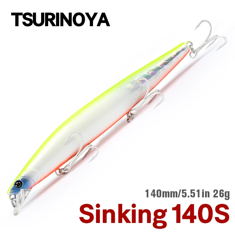 TSURINOYA 140mm 26g STINGER 140S sistema de peso hundimiento Señuelos de pesca Minnow fundición larga Jerkbait cebos duros lubina