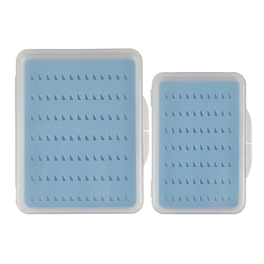 Caja de pesca con mosca delgada transparente transparente Aventik con almacenamiento de aparejos de pesca de espuma azul