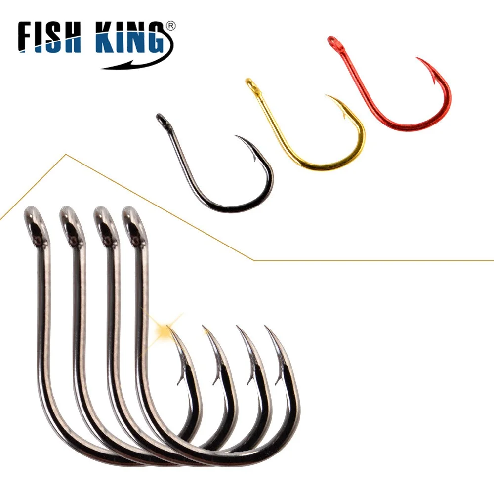 FISH KING-anzuelo de pesca de acero con alto contenido de carbono, anzuelos con púas 1 #-12 # ISEAMA con ojo, para carpa, accesorios de pesca, 50-100 unidades - imagen 2