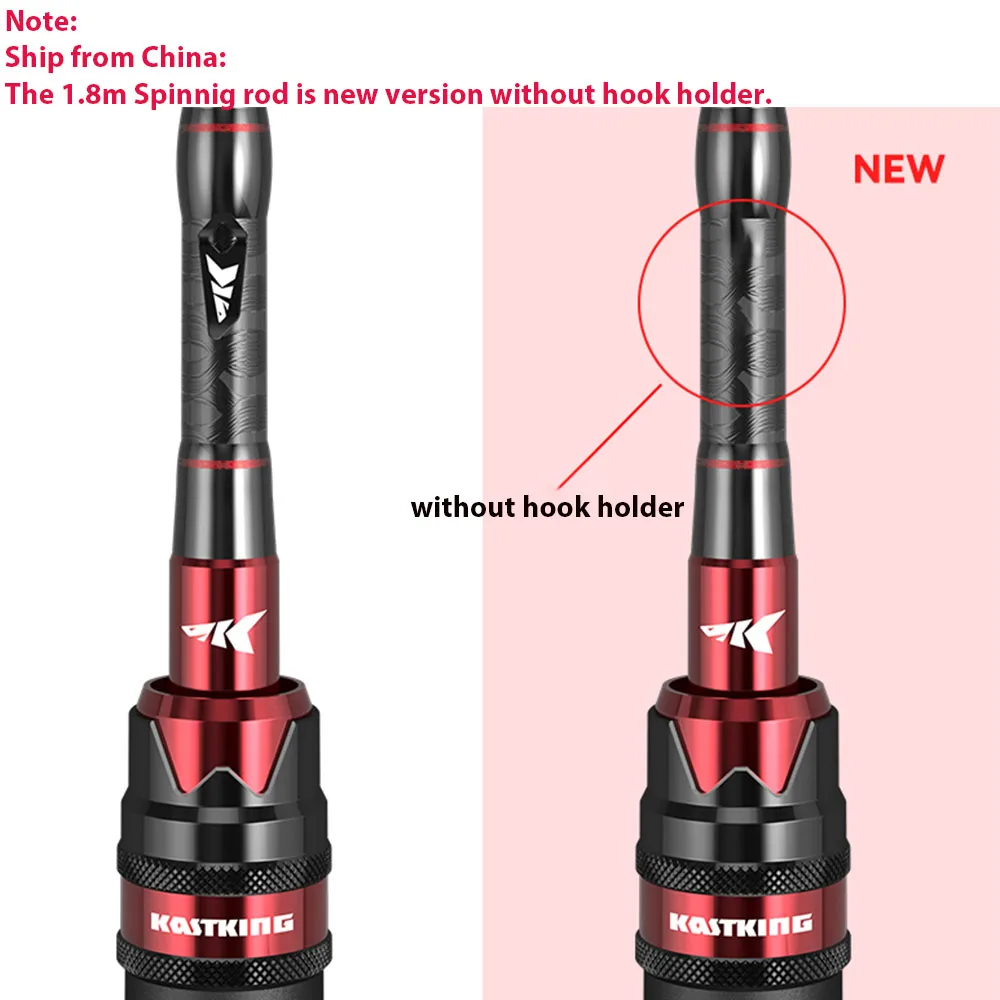 Caña KastKing mostrando su diseño de carbono giratorio y 1.80m para pesca de lucio
