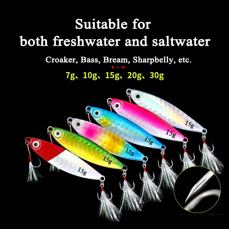 Señuelo de pesca de Metal, cebo de pesca de 7g, 10g, 15g, 20g, 30g, configuración de doble gancho, señuelo de juego de mar, agua dulce y salada, 1 ud. - imagen 3