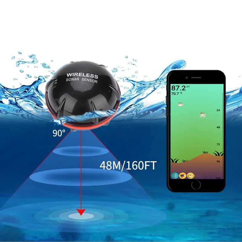 Sonar inteligente inalámbrico con Bluetooth, buscador de peces portátil, equipo de pesca al aire libre, 48m/160 pies, novedad de 2023 - imagen 3