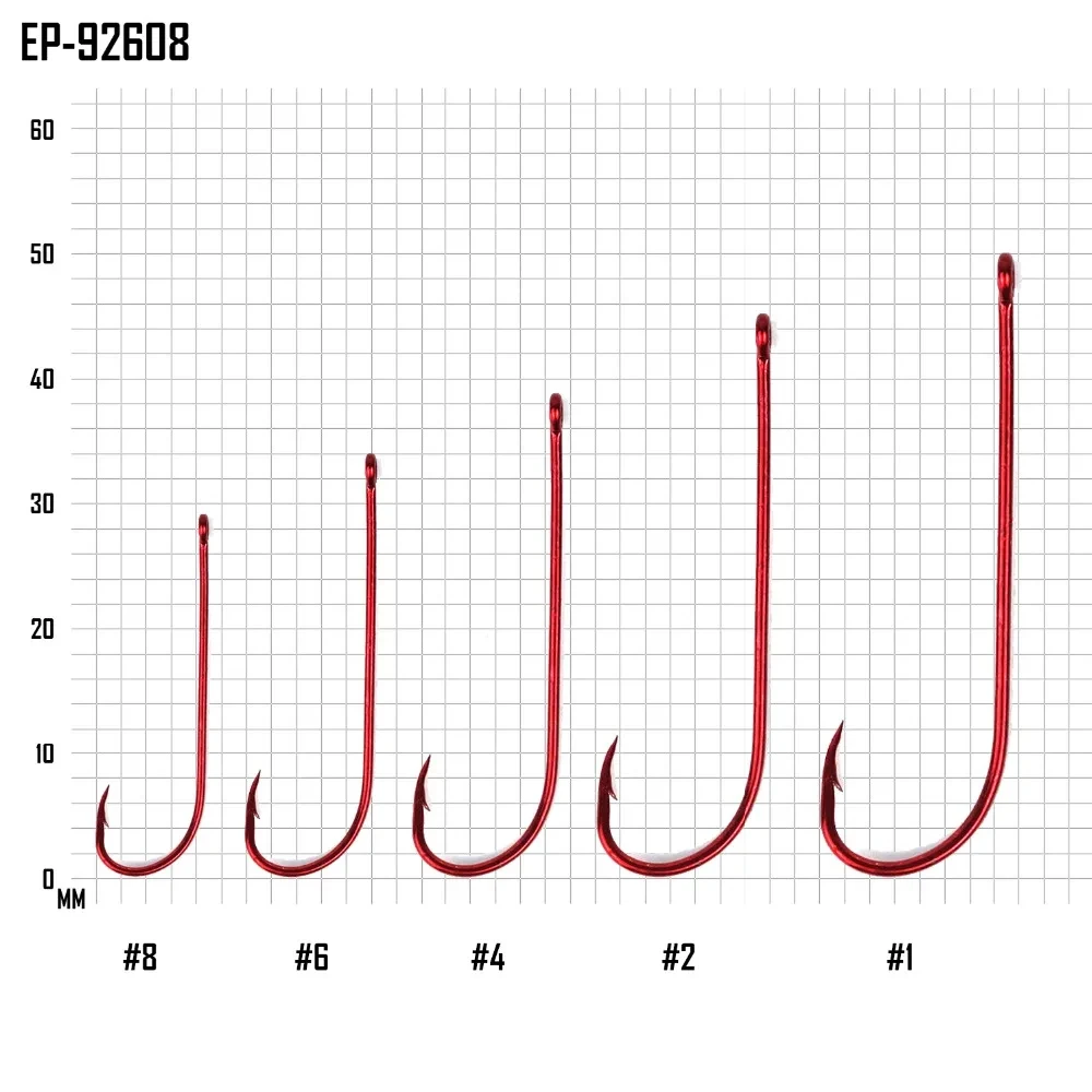 100 Uds Eupheng calidad EP-92608 clásico vástago largo pico rojo anzuelo de pesca pulpo aparejo anzuelos círculo punto afilado gancho nuevo - imagen 2