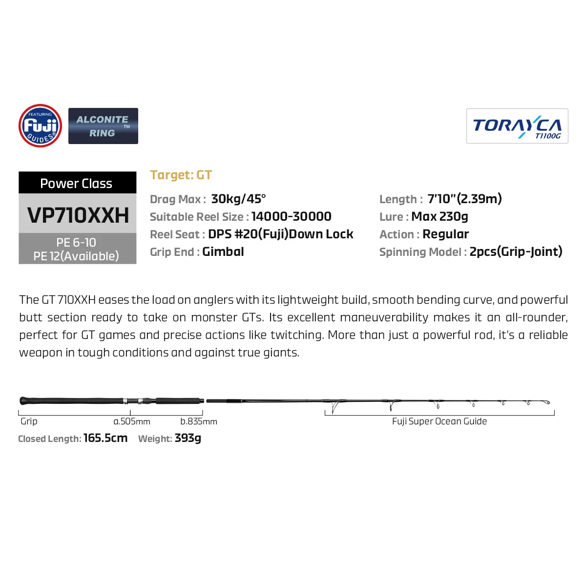 Caña de pescar NOEBY VOYAGER GT Edition 2,39 m Fuji Torayca gran juego resistente arrastre máximo 30kg cañas GT de fundición en alta mar - imagen 3