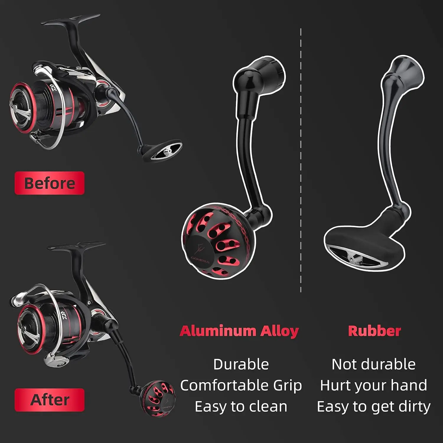 Mango de alimentación GOMEXUS de 63mm para Daiwa Tatula LT Fuego LT balístico LT, mango de repuesto para carrete giratorio (versión MQ compatible), perilla de 35mm - imagen 3