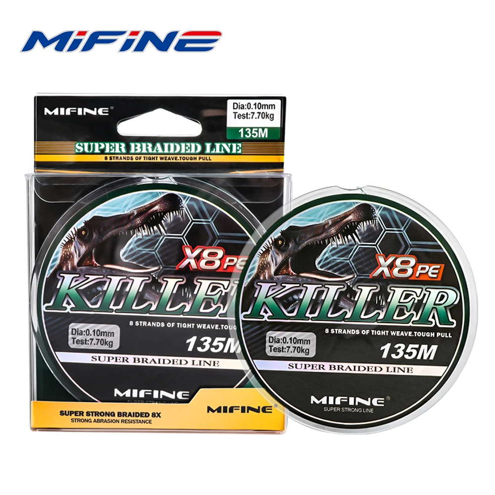 MIFINE KILLER X8 línea de pesca mejorada 135M 15LB-56LB trenzada súper fuerte 8 hebras multifilamento PE línea accesorios de alambre de carpa