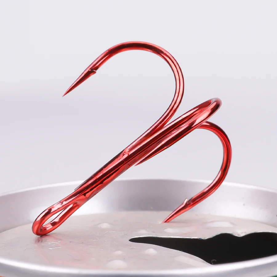 Anzuelos de pesca FTK, anzuelo Triple con púas rojas, aparejos de pesca superpuestos, anzuelos triples de acero rico en carbono - imagen 5