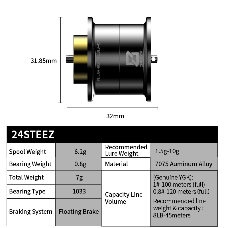 Gomexus OZ100 Carrete súper duraluminio 24 Steez SV TW exclusivo 8LB 45m 1PE 100m - imagen 2
