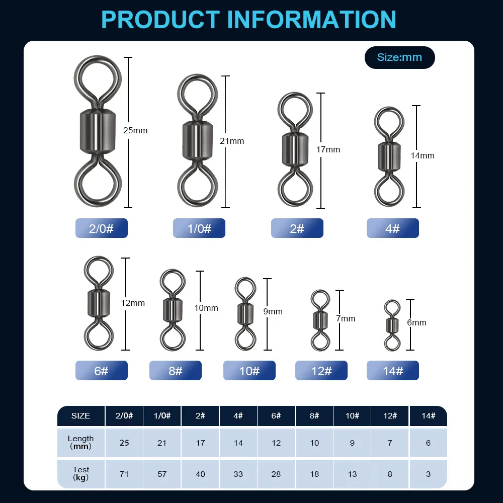 ESFISHING pesca giratorio 50 Uds conector sólido rodamiento de bolas Snap Brads de acero inoxidable accesorios de pesca - imagen 2