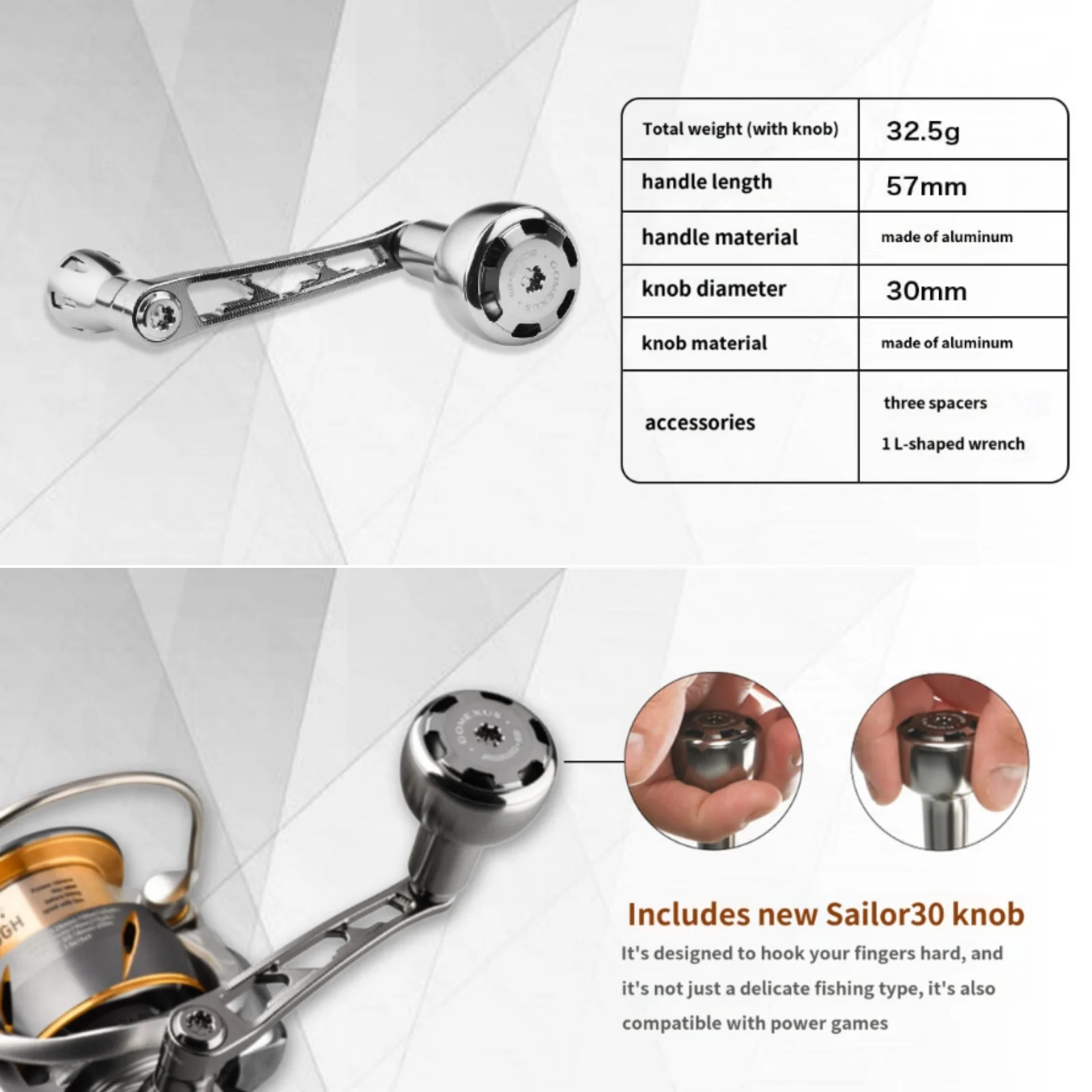 Perilla Gomexus de 57 mm con mango de 30 mm hecha de sal súper duraluminio y agua dulce de uso general CJ-AS30 - imagen 3