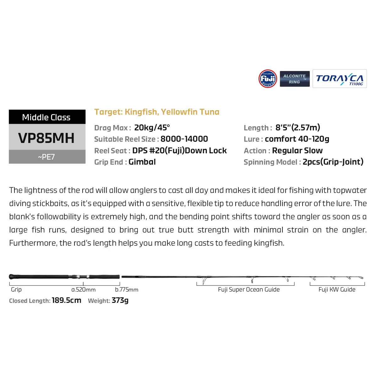 Caña de pescar NOEBY VOYAGER Kingfish Edition, 2,57 m, lanzamiento en alta mar, Fuji Torayca, 20kg, arrastre, gran juego, cañas de pescar de agua salada - imagen 4