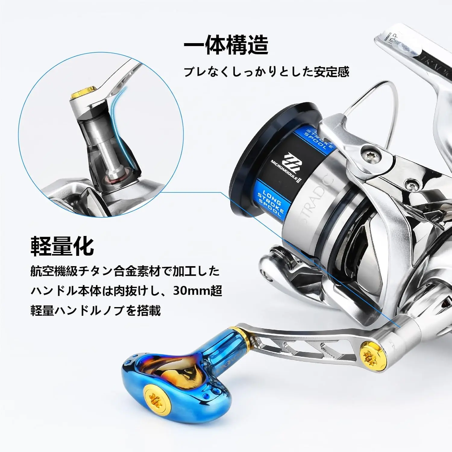 Mango de potencia GOMEXUS para Shimano Stradic FL FM Stella Vanford Vanquish Nasci Twinpower 1000-5000 mango de carrete giratorio 50mm - imagen 4