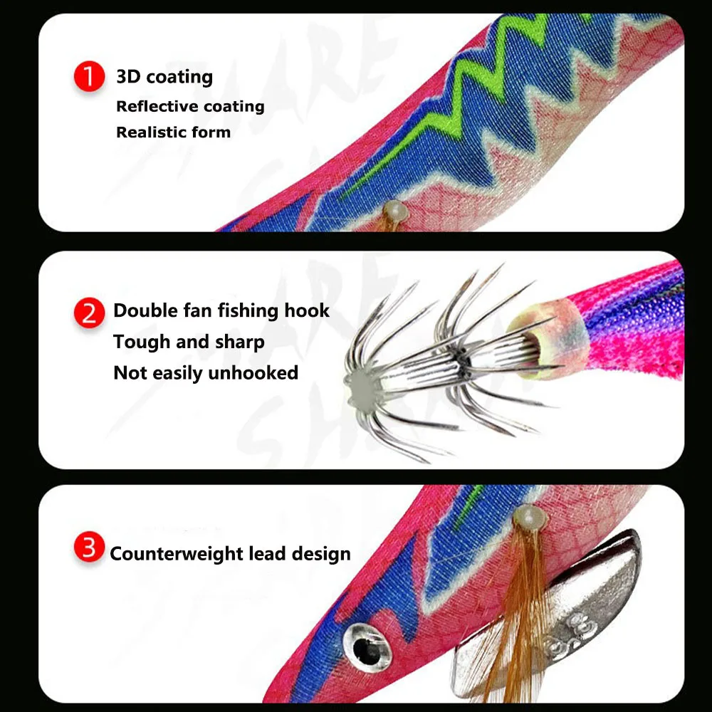 Cebo de camarón de madera brillante, señuelo de calamar, productos de pesca, cebos falsos, suministros de pesca, nuevo Kit de cebo Artificial delineador fácil - imagen 4