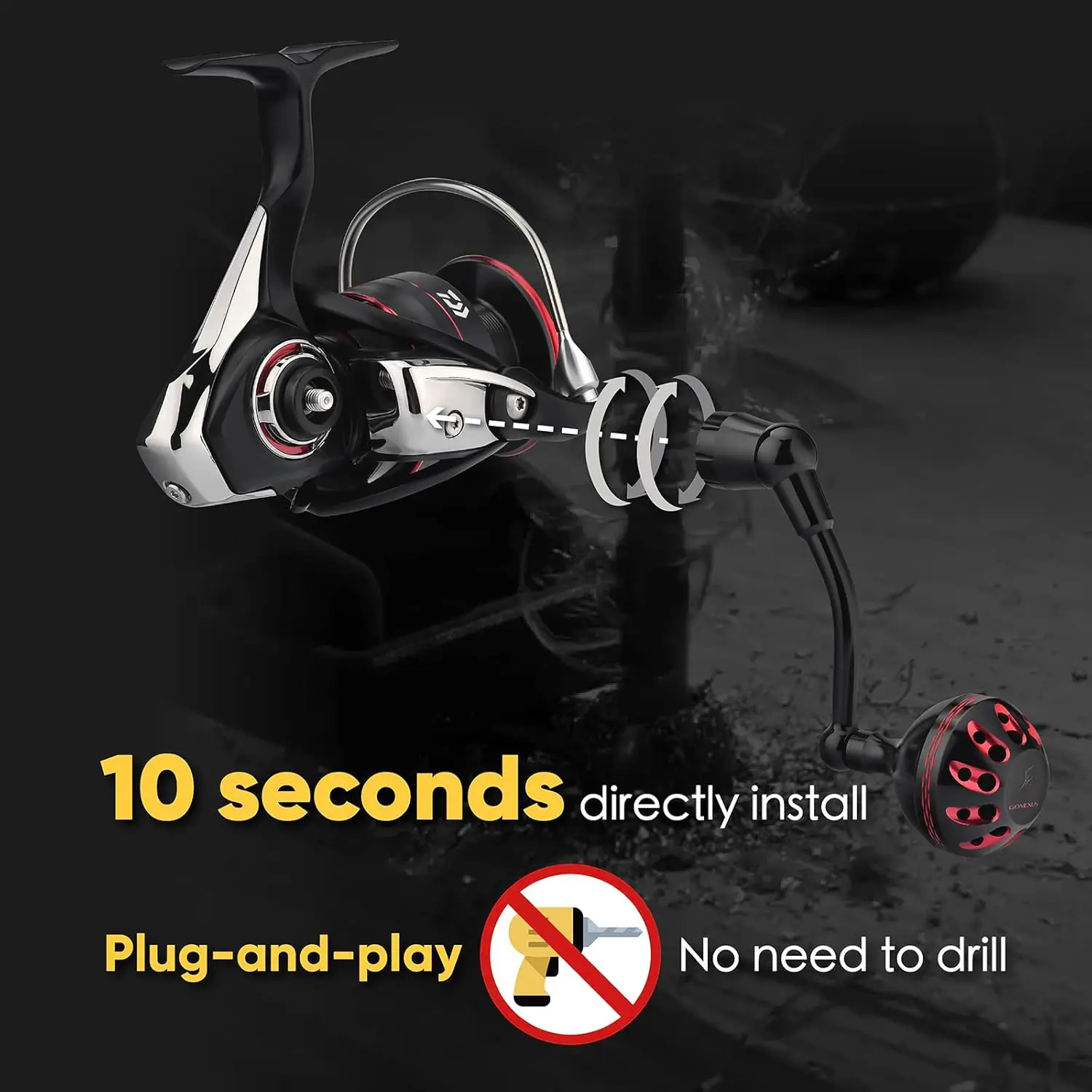 Mango de alimentación GOMEXUS de 63mm para Daiwa Tatula LT Fuego LT balístico LT, mango de repuesto para carrete giratorio (versión MQ compatible), perilla de 35mm - imagen 4