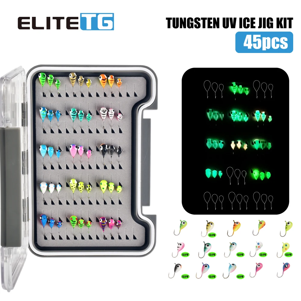 Elite TG 45 Uds. Juego de cabezales de plantilla de lágrima para pesca en hielo de invierno, 3,0 ~ 5,0mm, todos los colores brillantes, anzuelos de perca Hayabusa Crappie - imagen 4