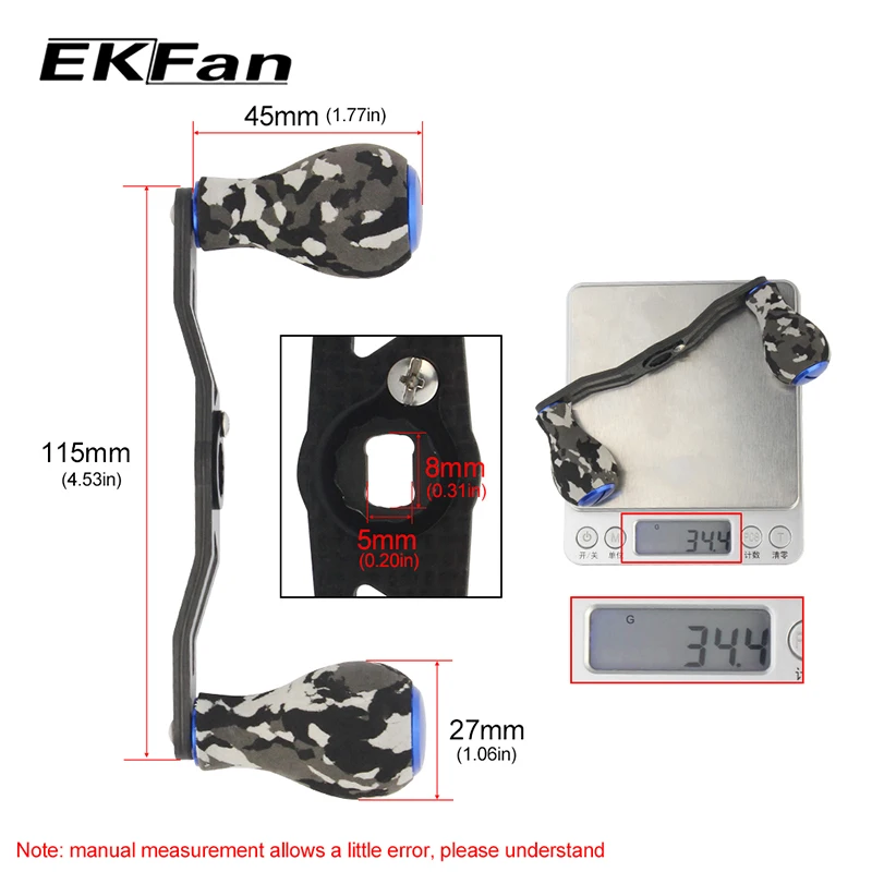 EKFan-carrete de pesca de fibra de carbono con agujero, mango de 115mm, 8x5mm, cebo de fundición, perilla de camuflaje EVA, accesorios de pesca - imagen 5
