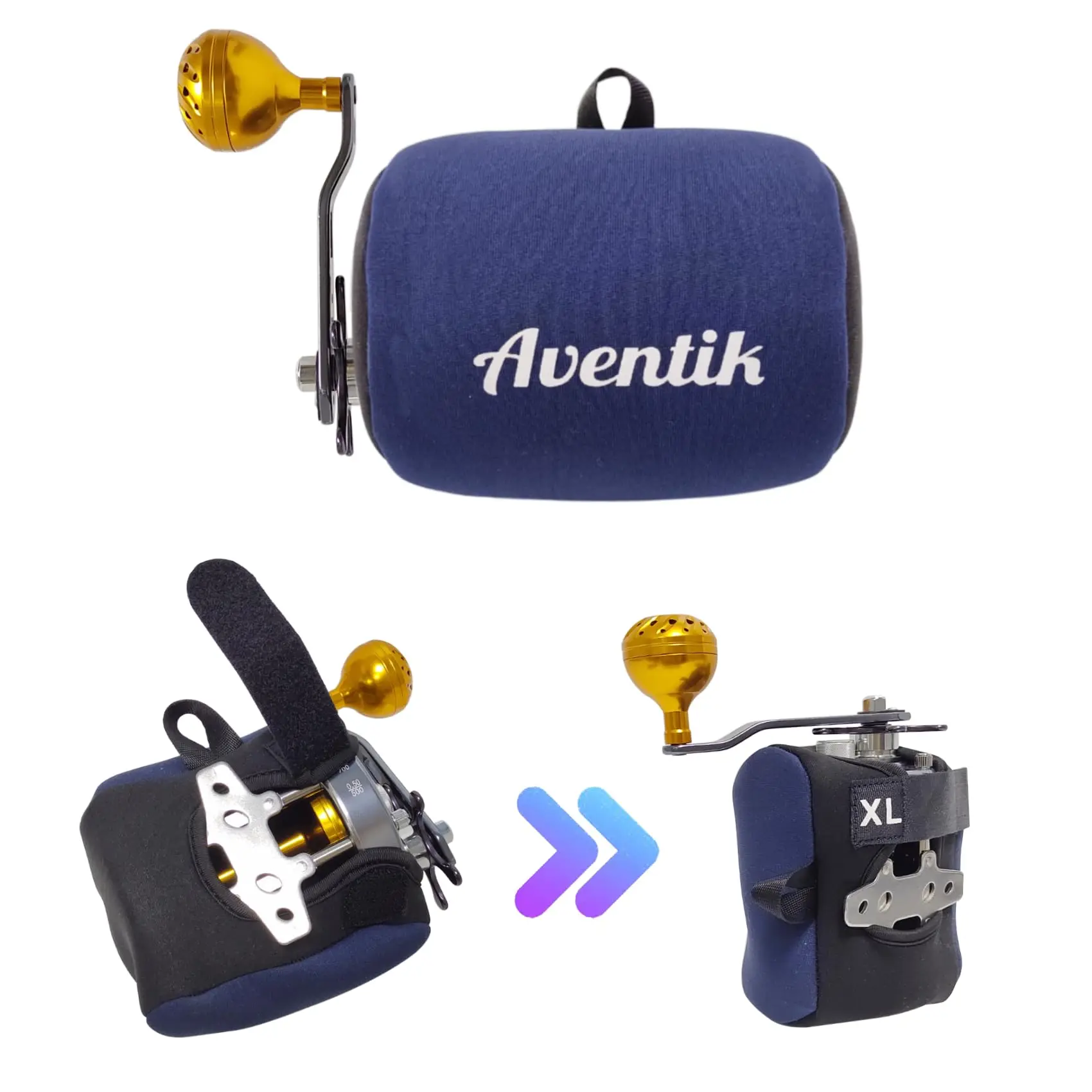 Aventik-funda de neopreno para carretes de pesca, cubierta redonda para carretes de pesca, bolsa para carretes, protección suave y duradera - imagen 4