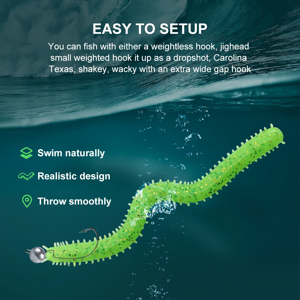 ESFISHING-señuelo de gusano de silicona, gusano de arena de 75mm, 20 piezas, lombriz de tierra para Pesca en agua salada y dulce, señuelos de plástico blando - imagen 5
