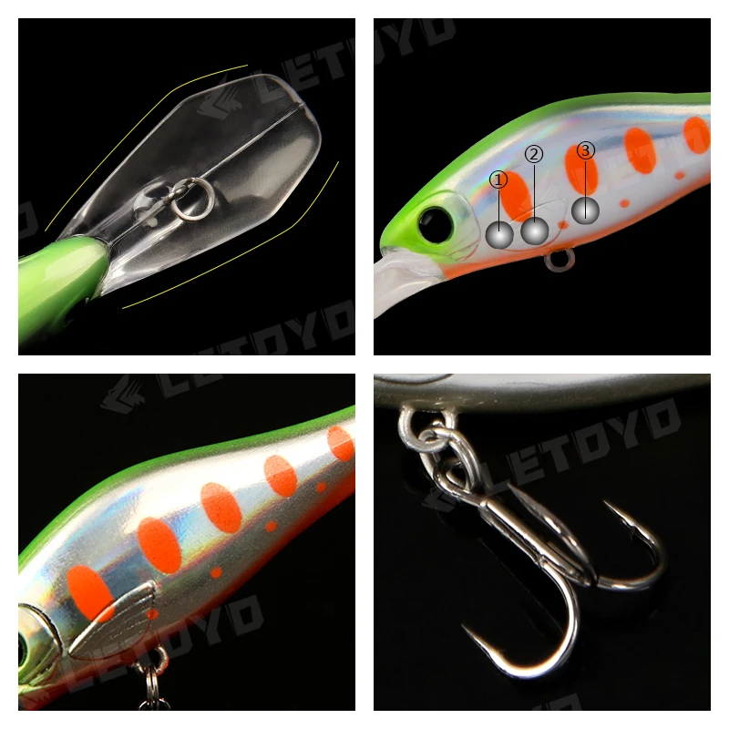 LETOYO-Cebo duro Artificial flotante minnow, señuelo de pesca de agua dulce, Wobblers para trucha y perca, 55mm, 5,8g, 0-3m - imagen 5