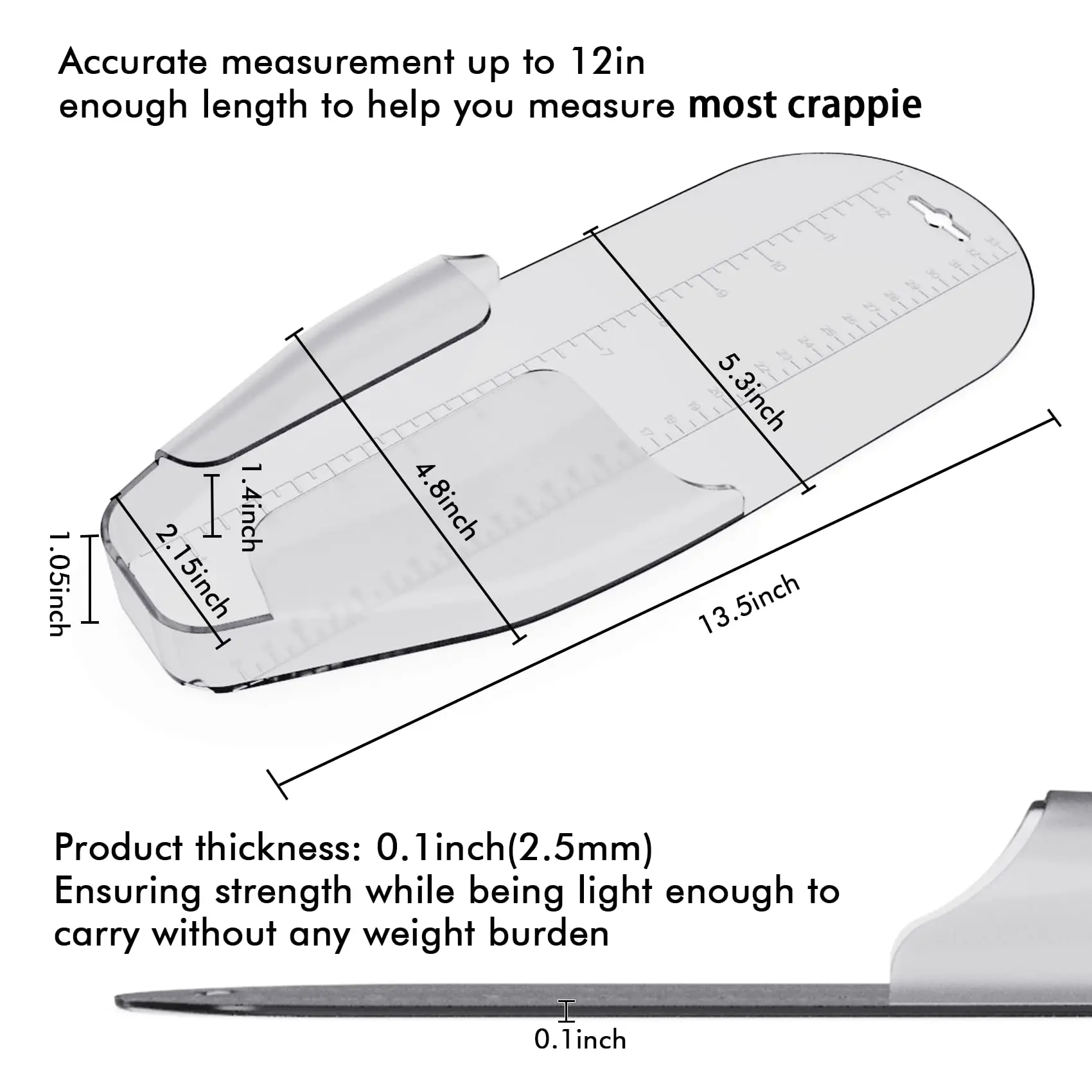 Dispositivo de medición Crappie, mide hasta 12 pulgadas, comprobación rápida sin desenganchar, construcción duradera, fácil de limpiar - imagen 5
