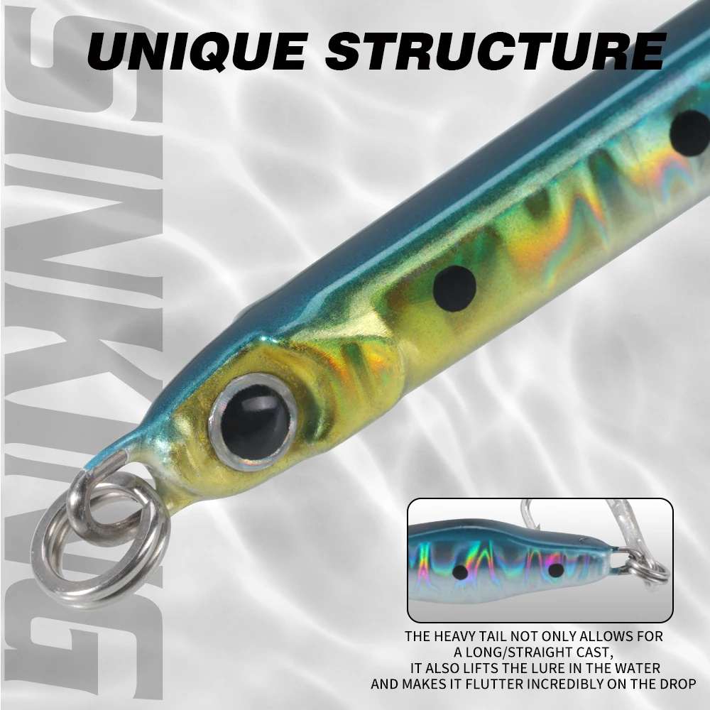 Hunthouse-señuelo de pesca con plantilla de Metal de cola ancha, 77mm/20g, agua salada, hundimiento lento, cebos de Jigging para lubina, atún, aparejos de pesca - imagen 4