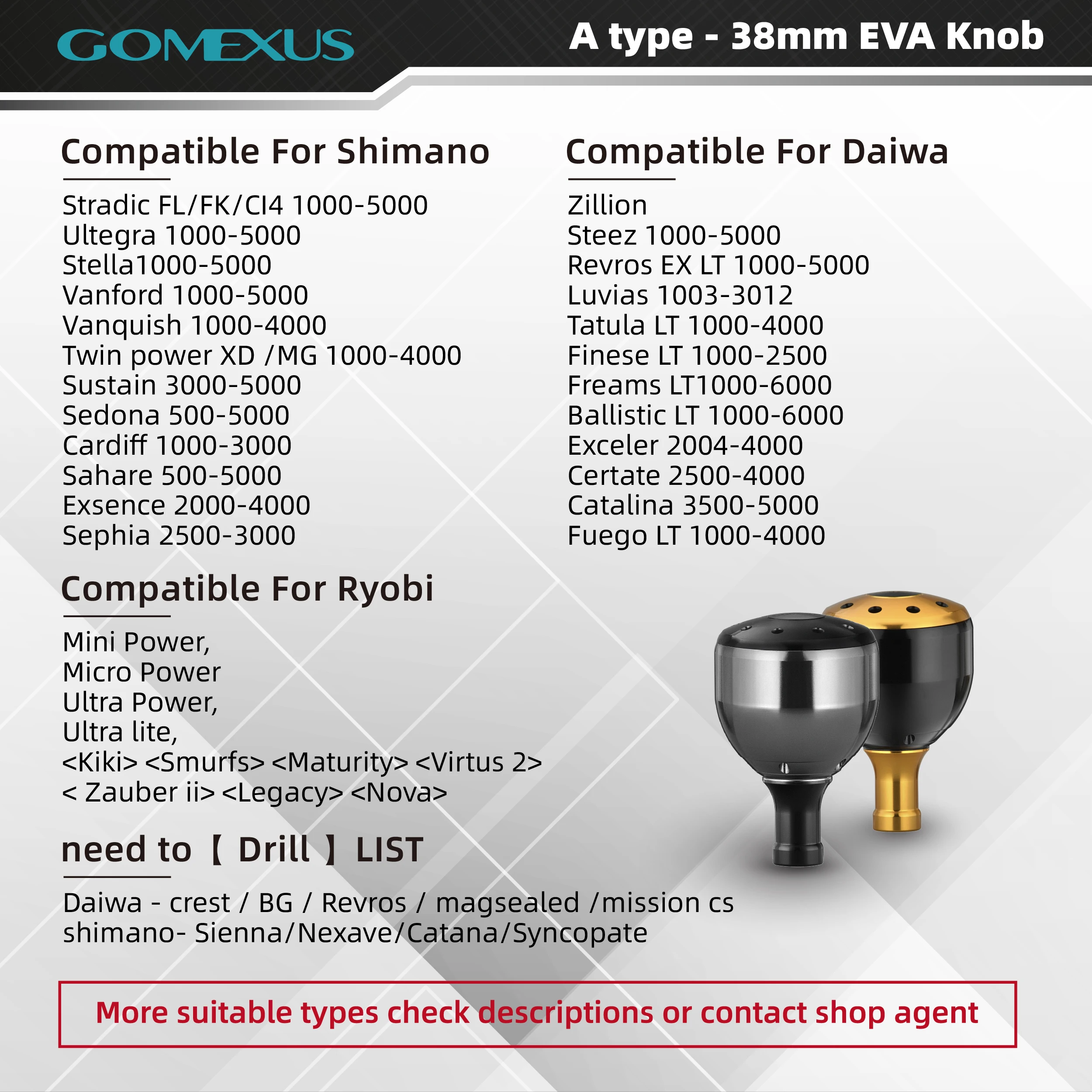 Gomexus-perilla de mango de carrete giratorio de 30mm para Shimano Stradic Ci4 Ultegra Daiwa Certate expeler LT, perilla de afinación defectuosa A30 - imagen 2