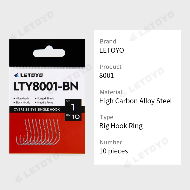 LETOYO-anzuelo de ojo de gran tamaño con púas, caña forjada para señuelo tipo cuchara, anzuelo giratorio de níquel negro de acero rico en carbono para pesca en corriente - imagen 4