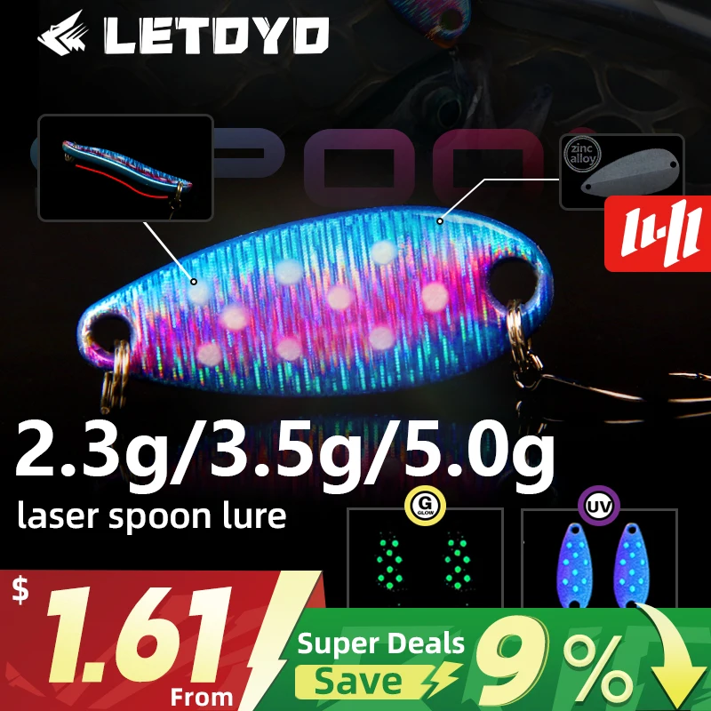 LETOYO 2,3g/3,5g/5g cuchara reflectante láser señuelo cuchara luminosa UV señuelo Chatterbait trucha Spinner cebos perca cebo área trucha - imagen 5